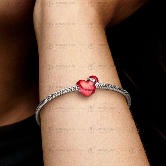 Pandora Metallic Red Christmas Heart Charm|Pendant - Picture 2 of 2